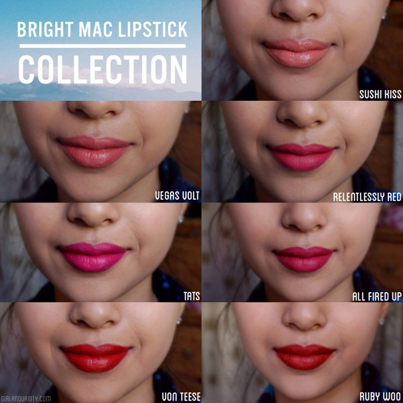 Mac Lipstick Collection Bright Shades On Tan Skin  Girl -3280